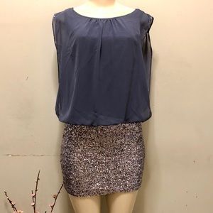 AIDAN MATTOX Gunmetal Dress Sequin Skirt